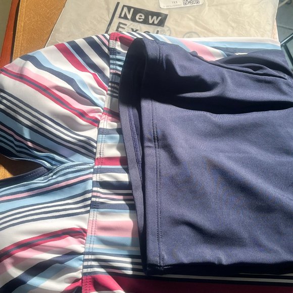 Women 2XL Size Tankini Stripe Printed Tank High Waist 2 Piece Swimsuits with Boy - Picture 13 of 15